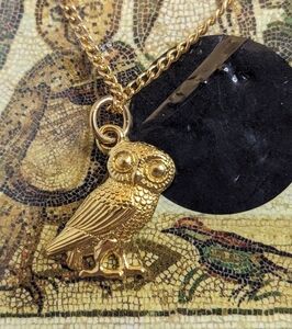Westair Roman Owl Minerva Pendant 22 KT‎ GP Gilt Mythology Necklace NWT